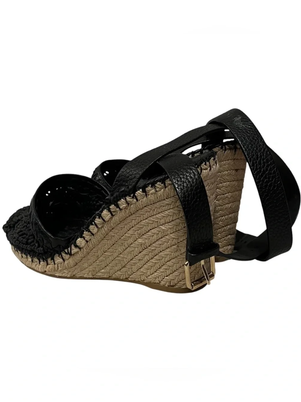 Valentino Garavani Black Woven Espadrille Wedge Sandals